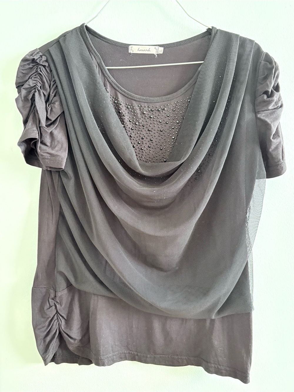 Layered Drape Black Short Sleeve Top